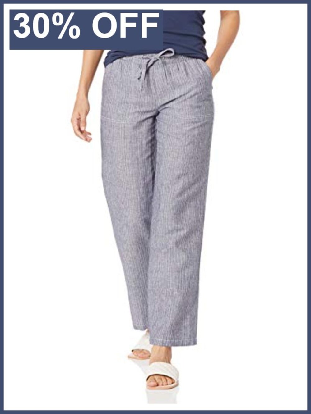 Linen Blend Drawstring Wide Leg Pull-On Pants Relaxed Fit Palazzo